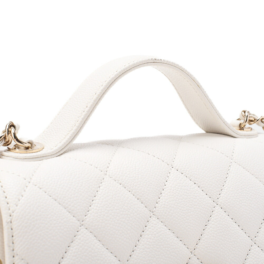 CHANEL Matelasse Business Affinity 2-Way Shoulder Bag Caviar Skin White Gold-Tone Hardware, Pre-Owned