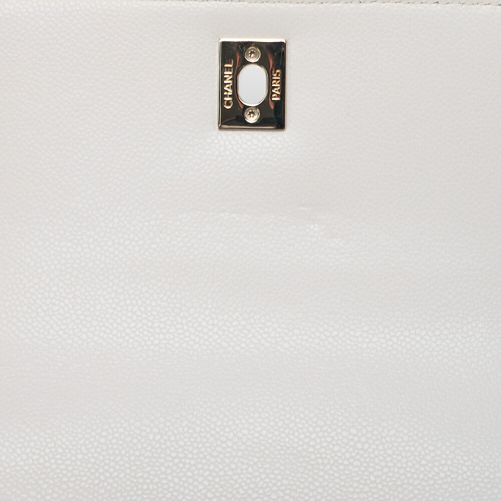 CHANEL Matelasse Business Affinity 2-Way Shoulder Bag Caviar Skin White Gold-Tone Hardware, Pre-Owned