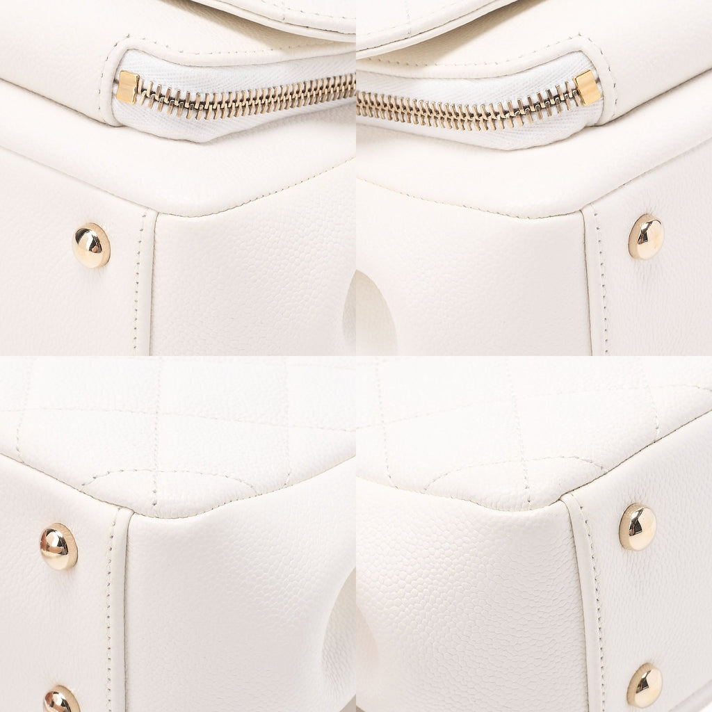 CHANEL Matelasse Business Affinity 2-Way Shoulder Bag Caviar Skin White Gold-Tone Hardware, Pre-Owned