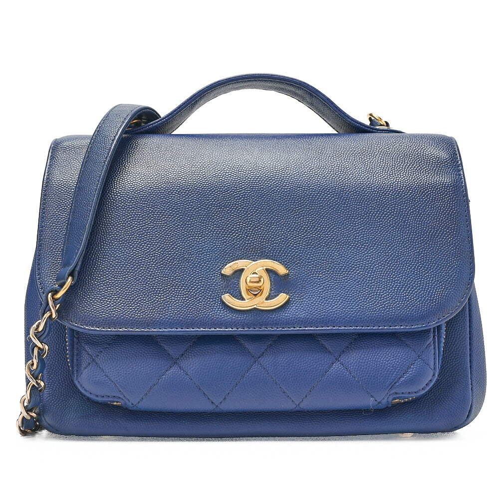 CHANEL Chanel Affinity Turnlock 2way Chain Shoulder Bag Caviar Skin Navy Gold-Tone Hardware, Pre-Owned