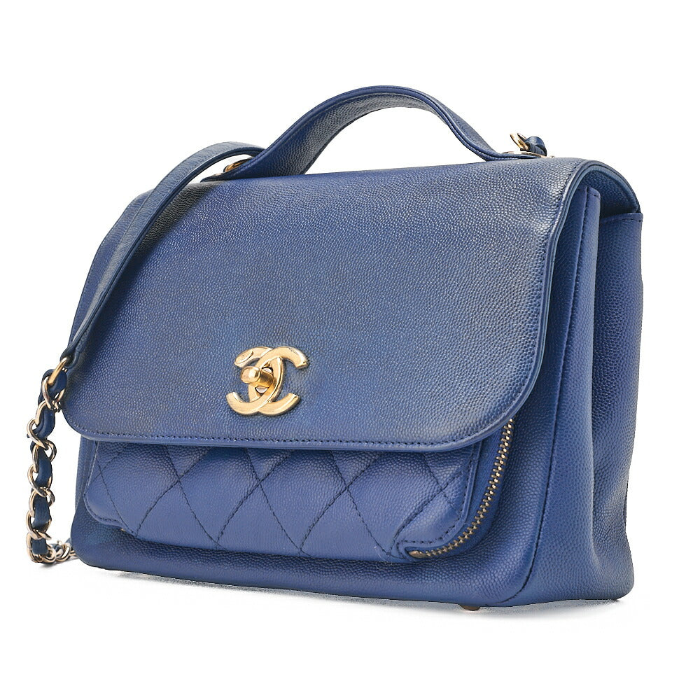 CHANEL Chanel Affinity Turnlock 2way Chain Shoulder Bag Caviar Skin Navy Gold-Tone Hardware, Pre-Owned