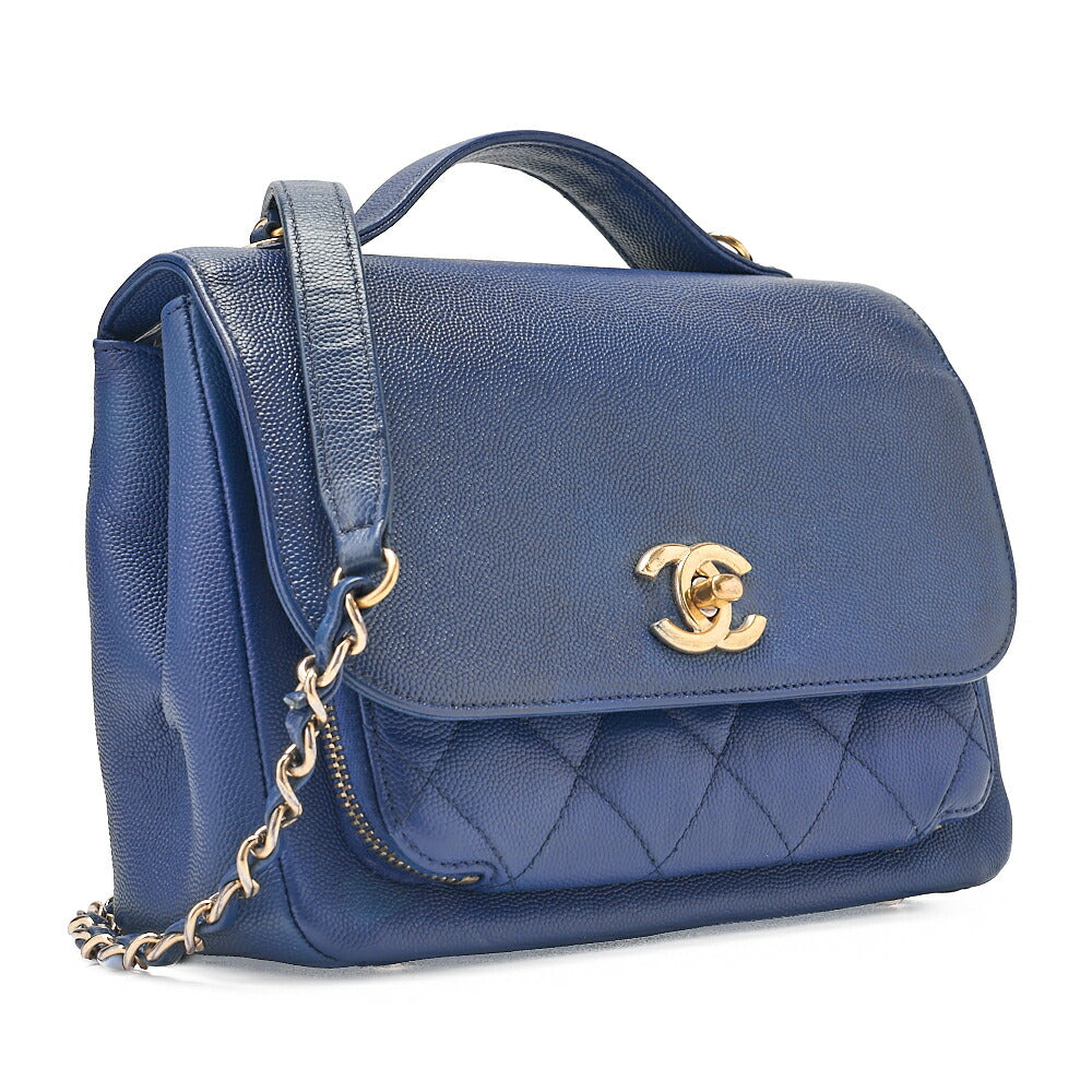 CHANEL Chanel Affinity Turnlock 2way Chain Shoulder Bag Caviar Skin Navy Gold-Tone Hardware, Pre-Owned
