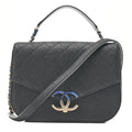 CHANEL Matelasse Half Coco Mark 2WAY Shoulder Caviar Skin Black x Blue Gold-Tone Hardware, Pre-Owned