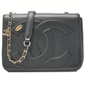 CHANEL Lambskin Big Coco Mark Full Flap Chain Shoulder Bag Black Gold-Tone Hardware, Pre-Owned