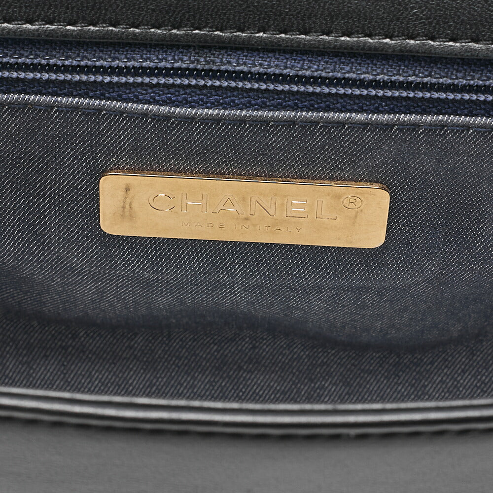 CHANEL Lambskin Big Coco Mark Full Flap Chain Shoulder Bag Black Gold-Tone Hardware, Pre-Owned