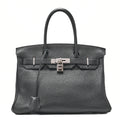 HERMES Birkin 30 Handbag Tryon Clemence Black Silver-Tone Hardware, Pre-Owned