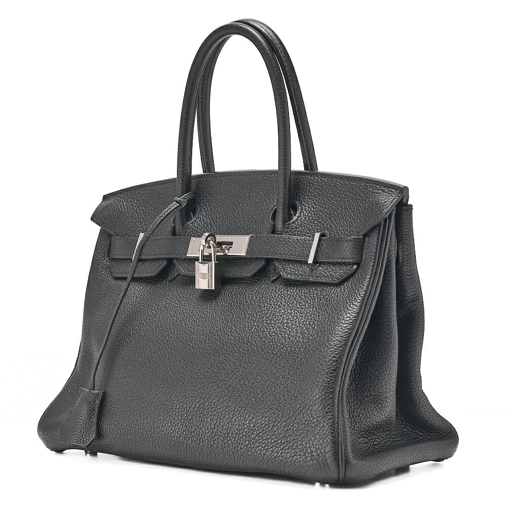 HERMES Birkin 30 Handbag Tryon Clemence Black Silver-Tone Hardware, Pre-Owned