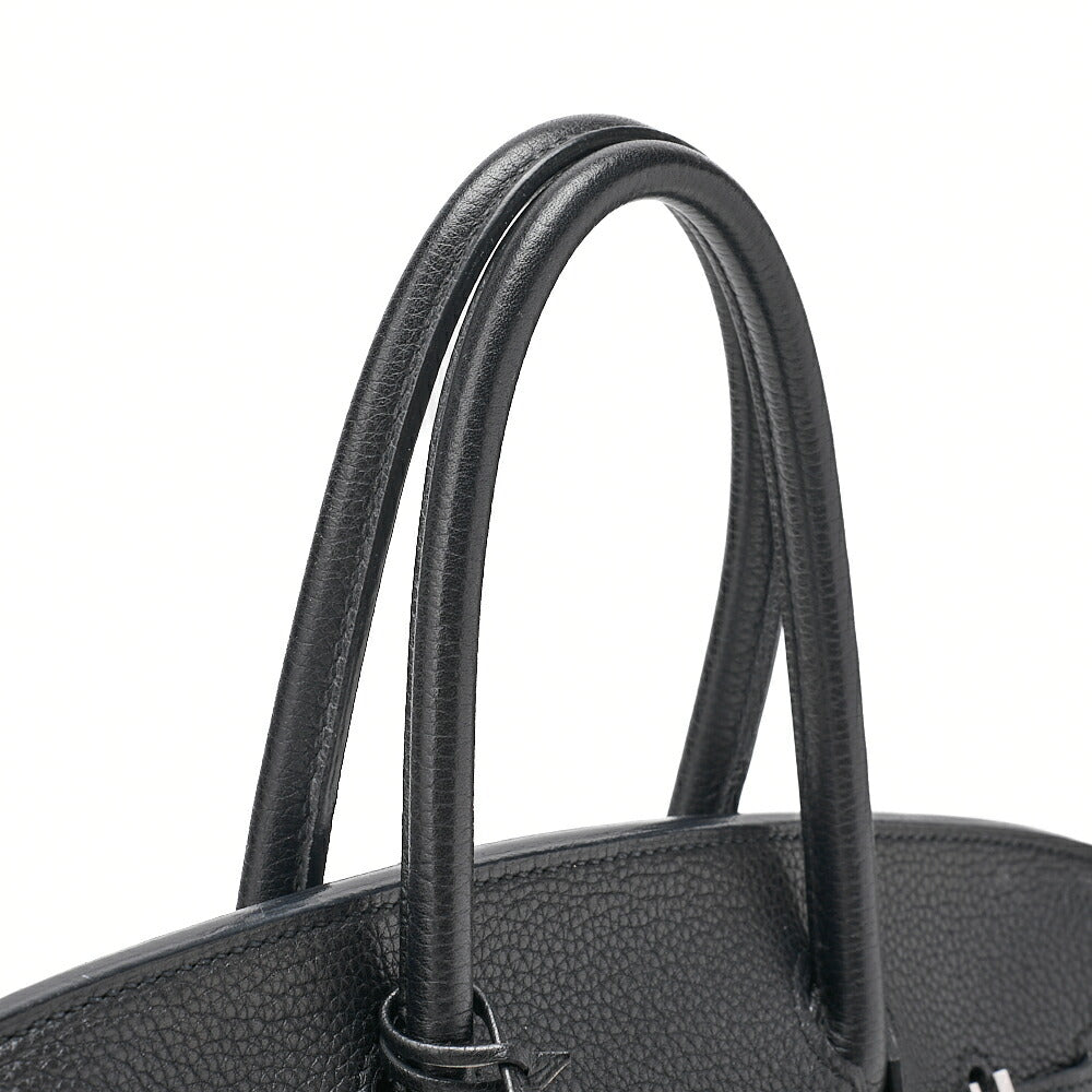 HERMES Birkin 30 Handbag Tryon Clemence Black Silver-Tone Hardware, Pre-Owned