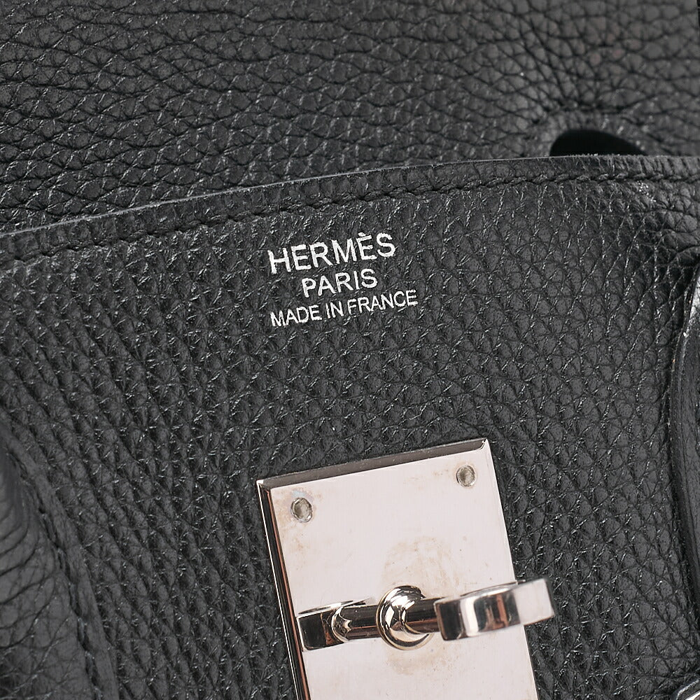 HERMES Birkin 30 Handbag Tryon Clemence Black Silver-Tone Hardware, Pre-Owned