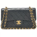 CHANEL Chain Shoulder Bag Matelasse 22cm Double Flap Lambskin Black Gold-Tone Hardware, Pre-Owned