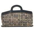CHANEL Cotton x Leather Coco Mark All Over Pattern Handbag Black x Beige Gold-Tone Hardware, Pre-Owned