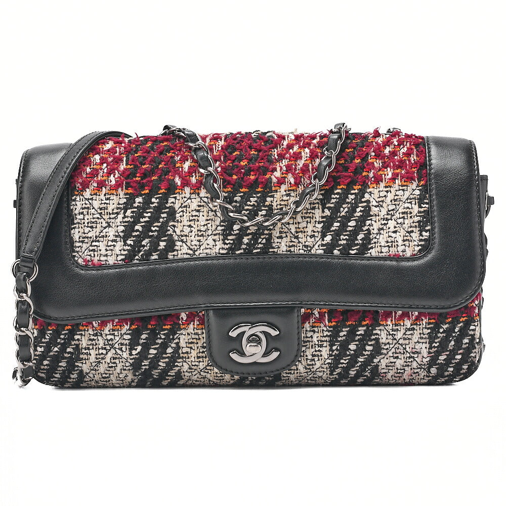 CHANEL Matelasse Single Pull Chain Shoulder Tweed x Leather Black x Bicolor Silver-Tone Hardware, Pre-Owned
