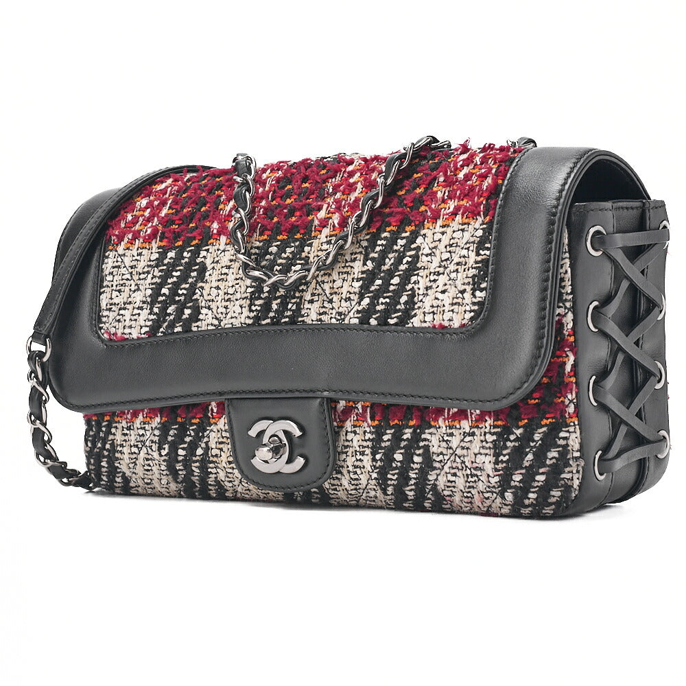 CHANEL Matelasse Single Pull Chain Shoulder Tweed x Leather Black x Bicolor Silver-Tone Hardware, Pre-Owned