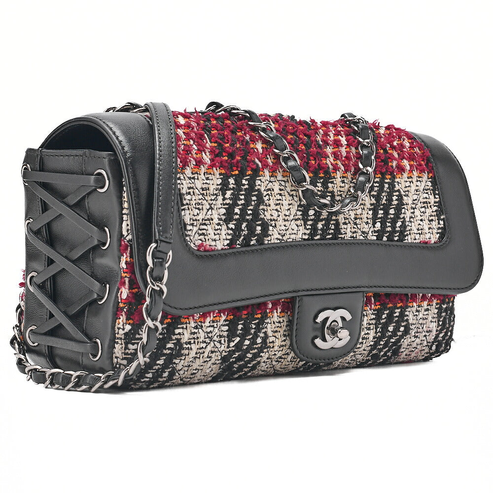 CHANEL Matelasse Single Pull Chain Shoulder Tweed x Leather Black x Bicolor Silver-Tone Hardware, Pre-Owned