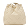 CHANEL Shoulder Bag Caviar Skin Drawstring Coco Mark Beige Gold-Tone Hardware, Pre-Owned