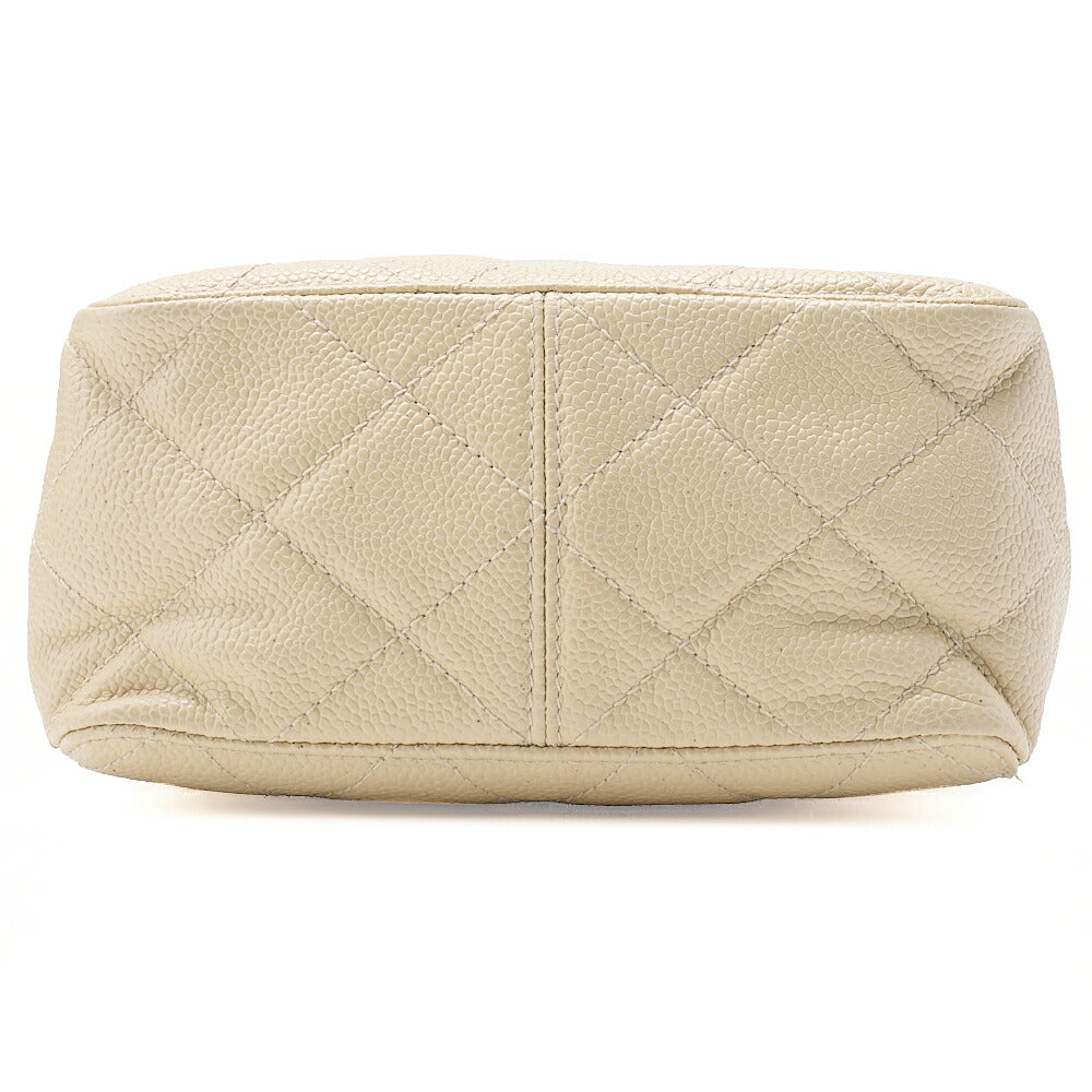 CHANEL Shoulder Bag Caviar Skin Drawstring Coco Mark Beige Gold-Tone Hardware, Pre-Owned