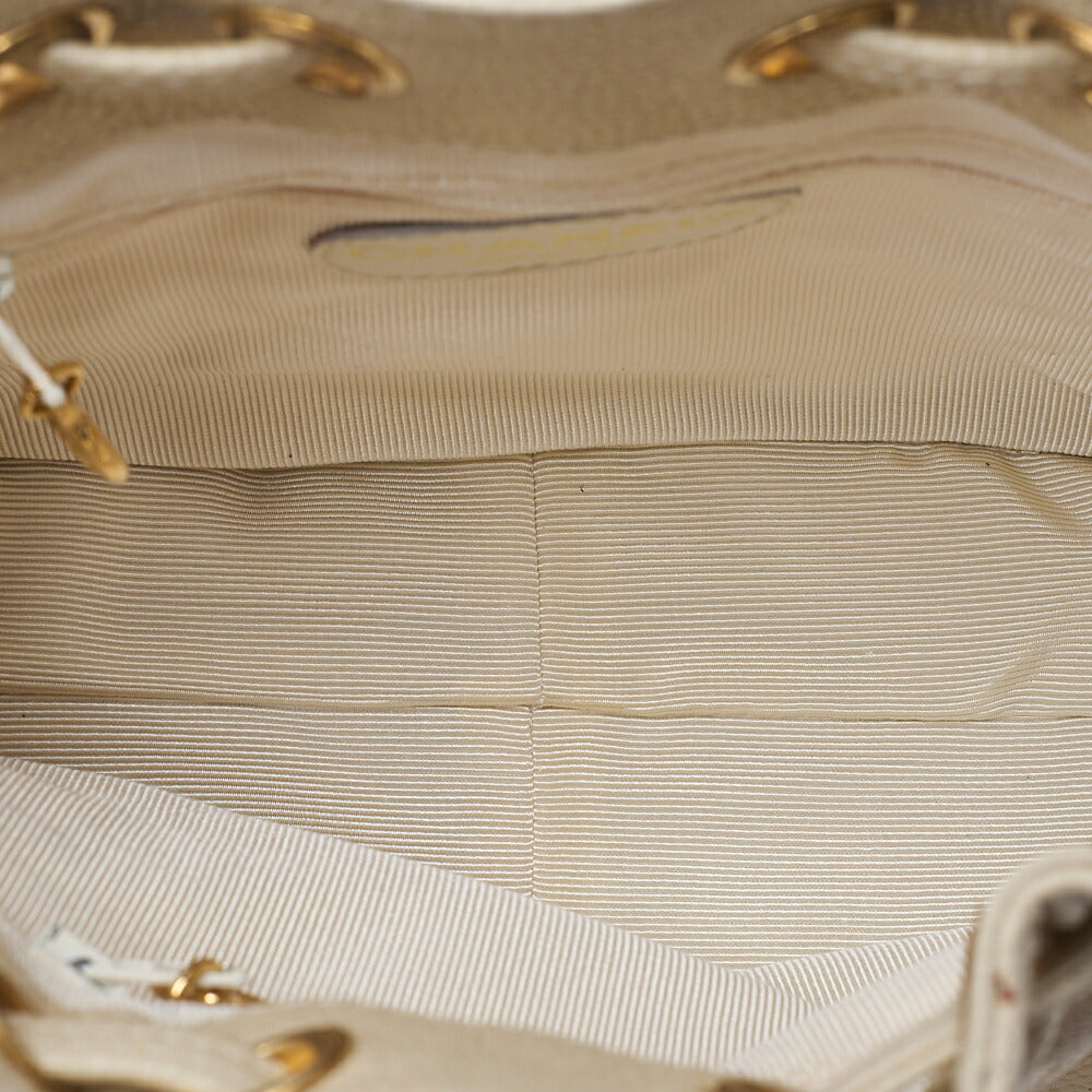 CHANEL Shoulder Bag Caviar Skin Drawstring Coco Mark Beige Gold-Tone Hardware, Pre-Owned