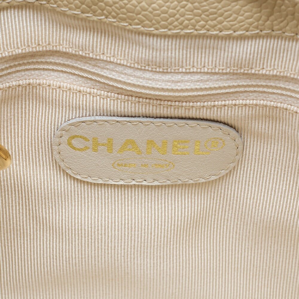 CHANEL Shoulder Bag Caviar Skin Drawstring Coco Mark Beige Gold-Tone Hardware, Pre-Owned