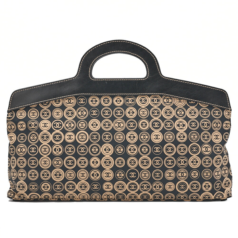 CHANEL Coco Mark All-Over Pattern Handbag Cotton Black x Gold Gold-Tone Hardware, Pre-Owned