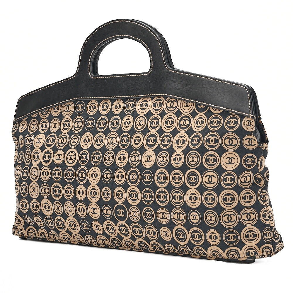 CHANEL Coco Mark All-Over Pattern Handbag Cotton Black x Gold Gold-Tone Hardware, Pre-Owned