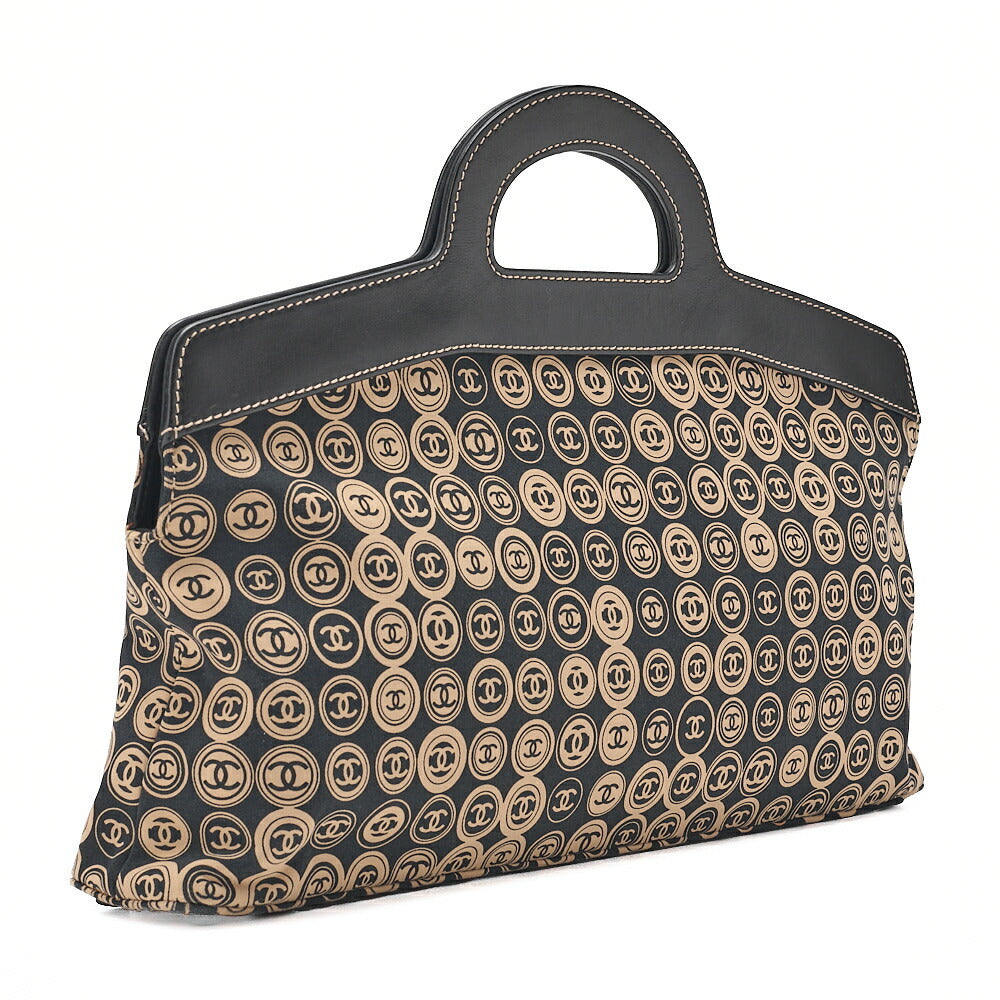 CHANEL Coco Mark All-Over Pattern Handbag Cotton Black x Gold Gold-Tone Hardware, Pre-Owned