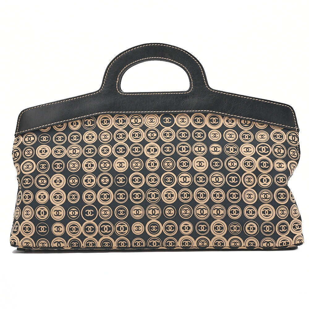 CHANEL Coco Mark All-Over Pattern Handbag Cotton Black x Gold Gold-Tone Hardware, Pre-Owned