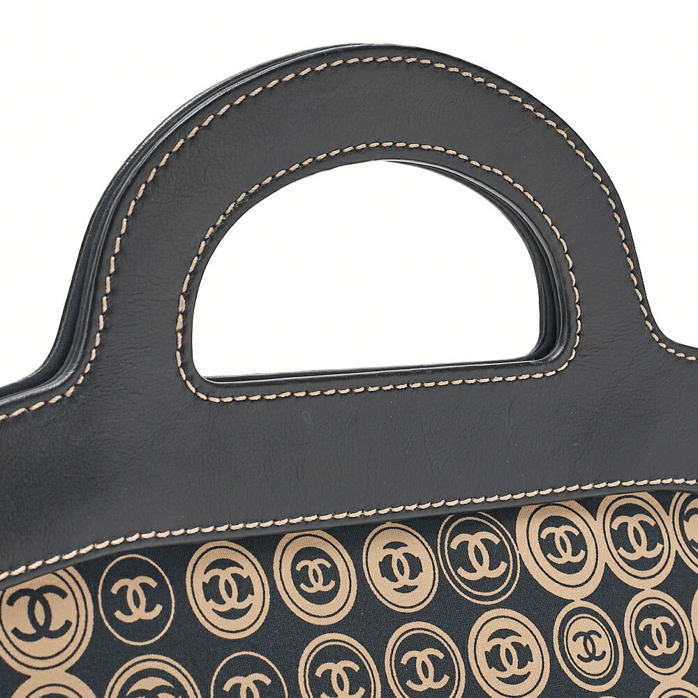 CHANEL Coco Mark All-Over Pattern Handbag Cotton Black x Gold Gold-Tone Hardware, Pre-Owned