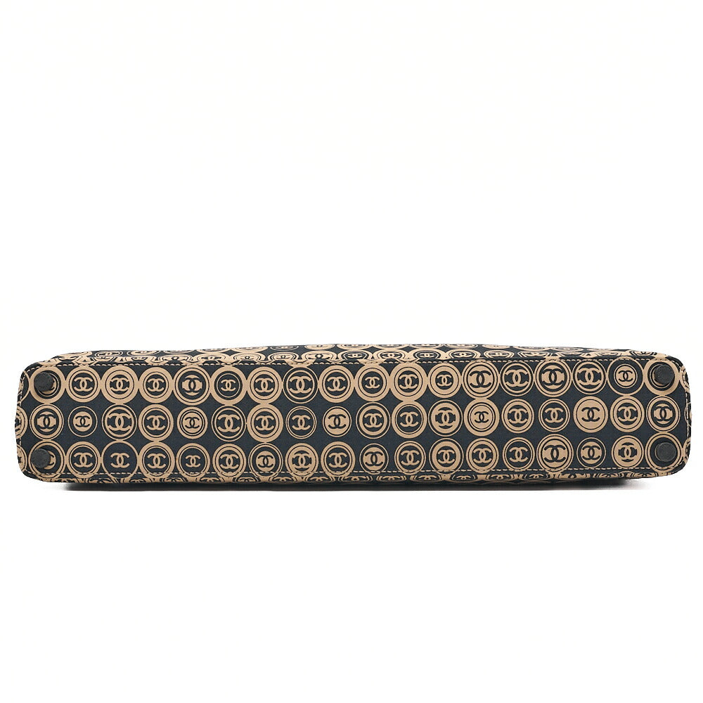 CHANEL Coco Mark All-Over Pattern Handbag Cotton Black x Gold Gold-Tone Hardware, Pre-Owned