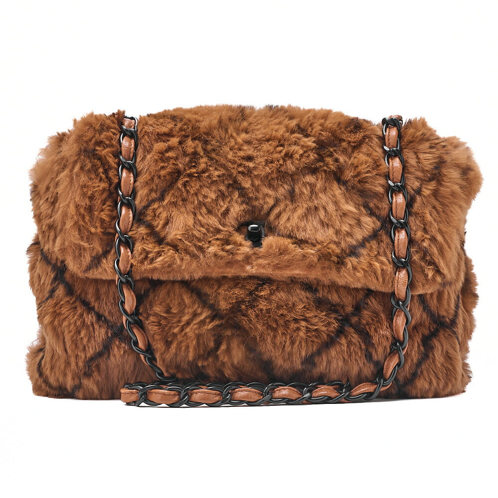 CHANEL Shoulder Bag Matelasse Coco Mark Fur Chain Shoulder Bag Brown x Black (Black-Tone Hardware, Pre-Owned