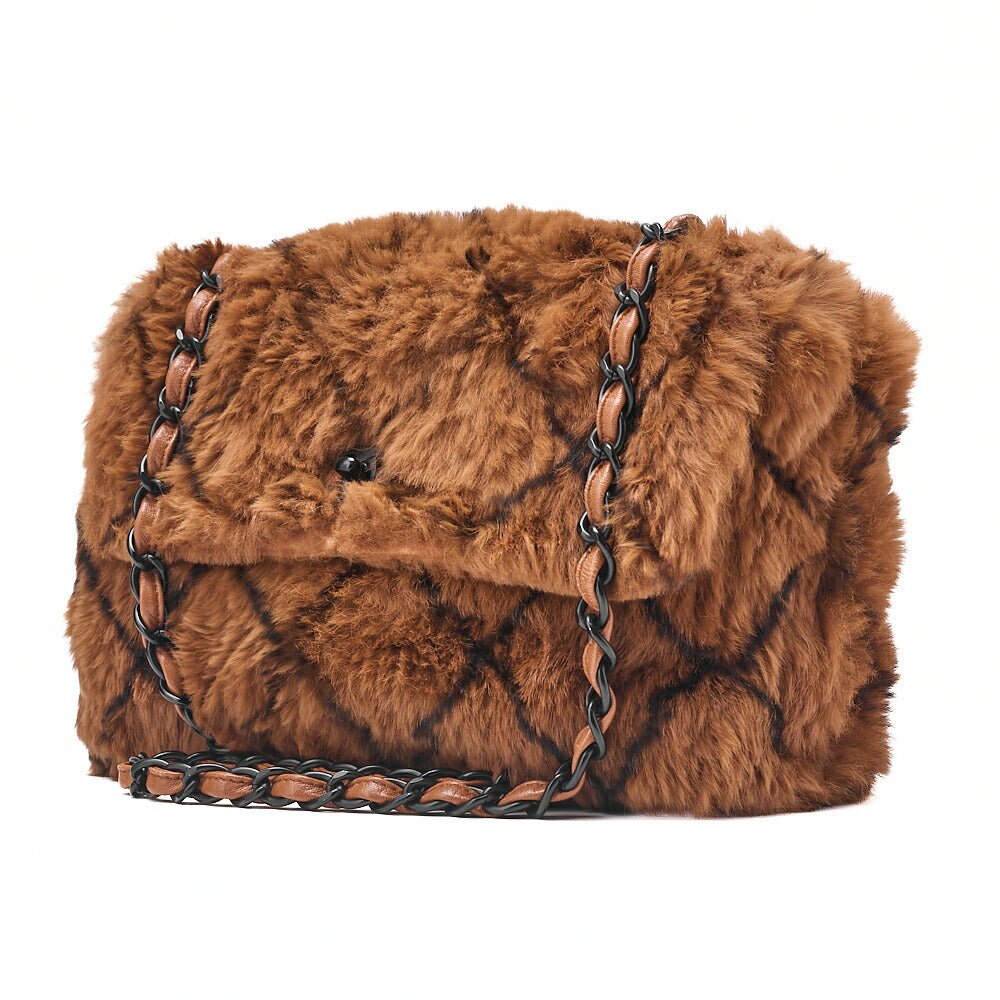 CHANEL Shoulder Bag Matelasse Coco Mark Fur Chain Shoulder Bag Brown x Black (Black-Tone Hardware, Pre-Owned