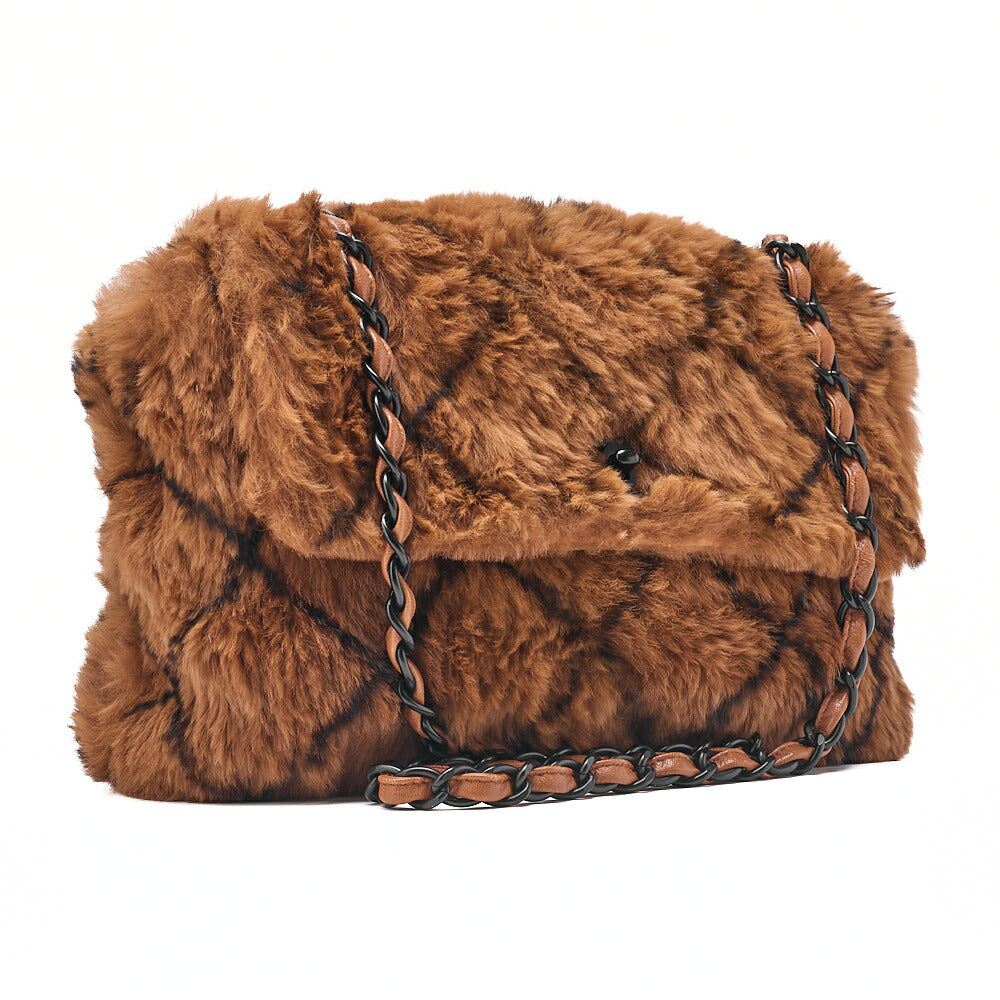 CHANEL Shoulder Bag Matelasse Coco Mark Fur Chain Shoulder Bag Brown x Black (Black-Tone Hardware, Pre-Owned