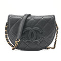 CHANEL Matelasse Coco Mark Half Moon Chain Shoulder Bag Caviar Skin Black Gold-Tone Hardware, Pre-Owned