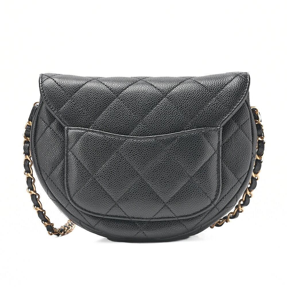 CHANEL Matelasse Coco Mark Half Moon Chain Shoulder Bag Caviar Skin Black Gold-Tone Hardware, Pre-Owned