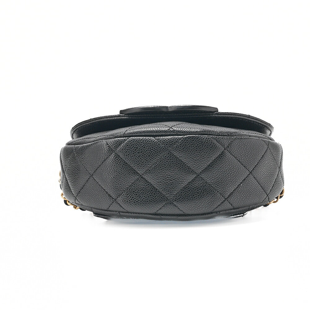 CHANEL Matelasse Coco Mark Half Moon Chain Shoulder Bag Caviar Skin Black Gold-Tone Hardware, Pre-Owned