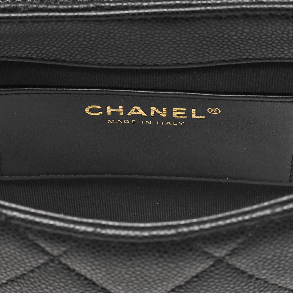 CHANEL Matelasse Coco Mark Half Moon Chain Shoulder Bag Caviar Skin Black Gold-Tone Hardware, Pre-Owned