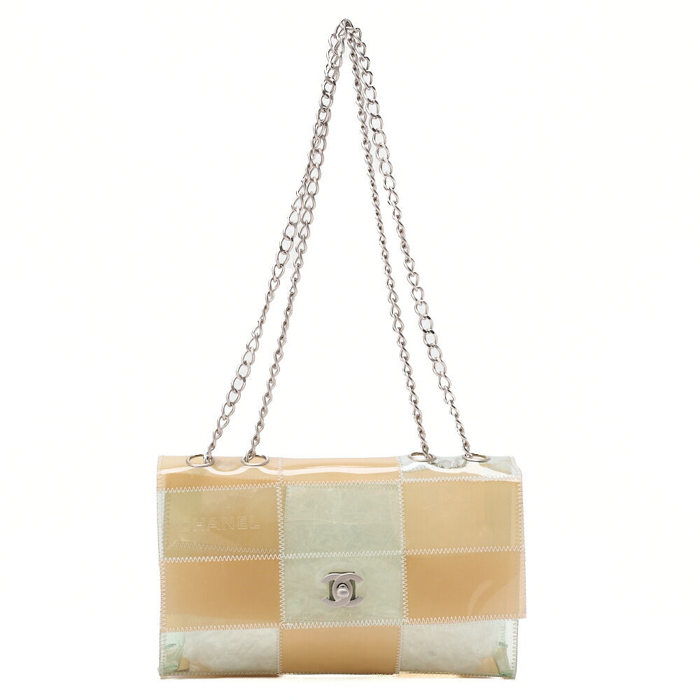 CHANEL Vinyl Chocolate Bar Single Flap Chain Shoulder Beige (Silver-Tone Hardware, Pre-Owned