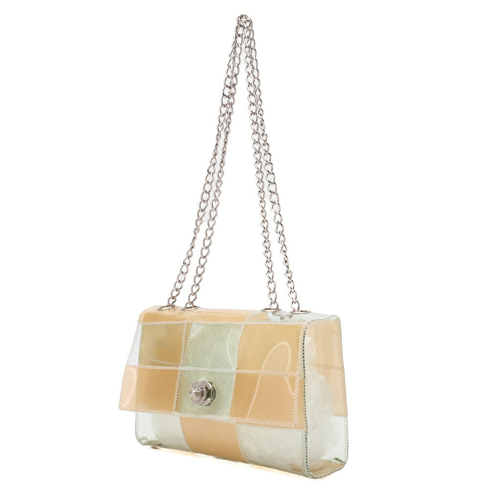 CHANEL Vinyl Chocolate Bar Single Flap Chain Shoulder Beige (Silver-Tone Hardware, Pre-Owned