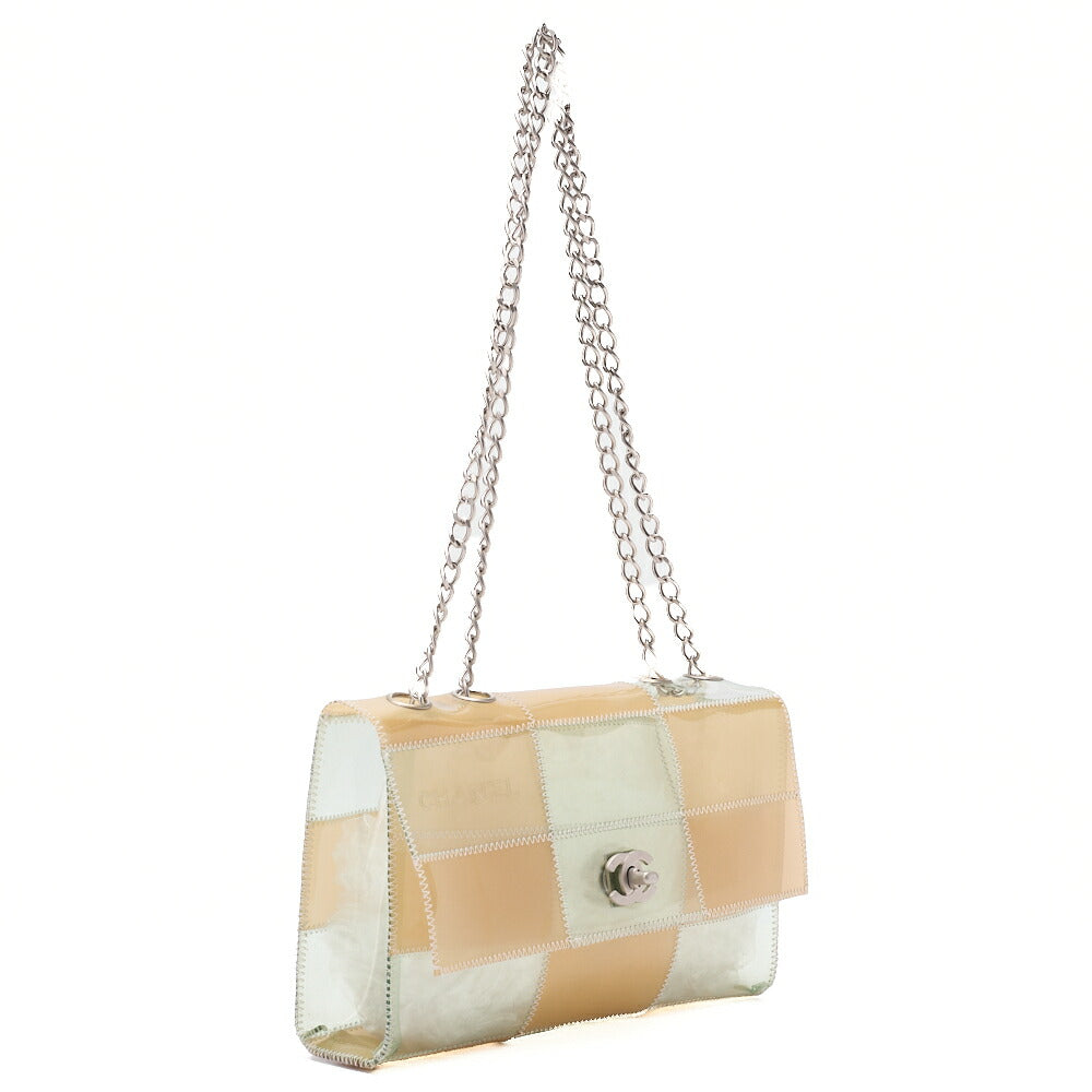 CHANEL Vinyl Chocolate Bar Single Flap Chain Shoulder Beige (Silver-Tone Hardware, Pre-Owned
