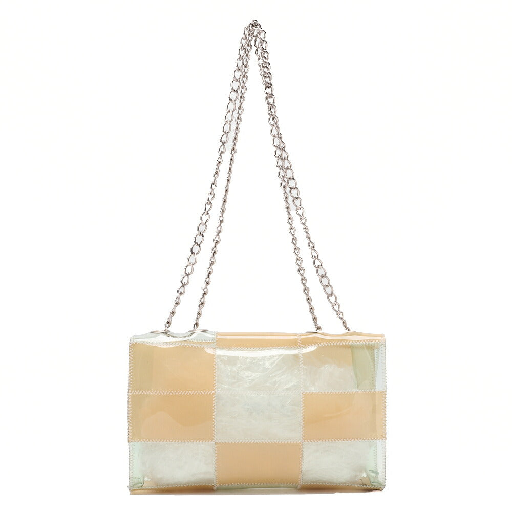CHANEL Vinyl Chocolate Bar Single Flap Chain Shoulder Beige (Silver-Tone Hardware, Pre-Owned