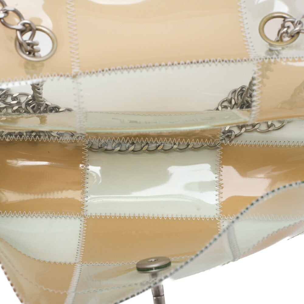 CHANEL Vinyl Chocolate Bar Single Flap Chain Shoulder Beige (Silver-Tone Hardware, Pre-Owned