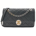 CHANEL Matelasse Circle Coco Single Flap Chain Shoulder Lambskin Black Gold X Silver-Tone Hardware, Pre-Owned