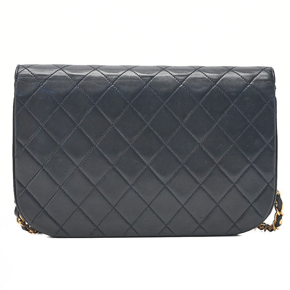 CHANEL Matelasse Half Moon Double Flap Chain Shoulder Bag Lambskin Navy Gold-Tone Hardware, Pre-Owned