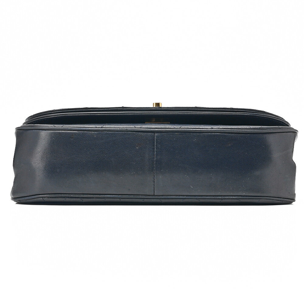 CHANEL Matelasse Half Moon Double Flap Chain Shoulder Bag Lambskin Navy Gold-Tone Hardware, Pre-Owned