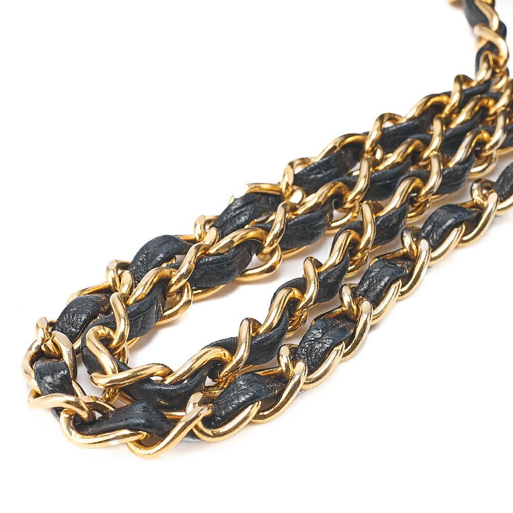 CHANEL Matelasse Half Moon Double Flap Chain Shoulder Bag Lambskin Navy Gold-Tone Hardware, Pre-Owned