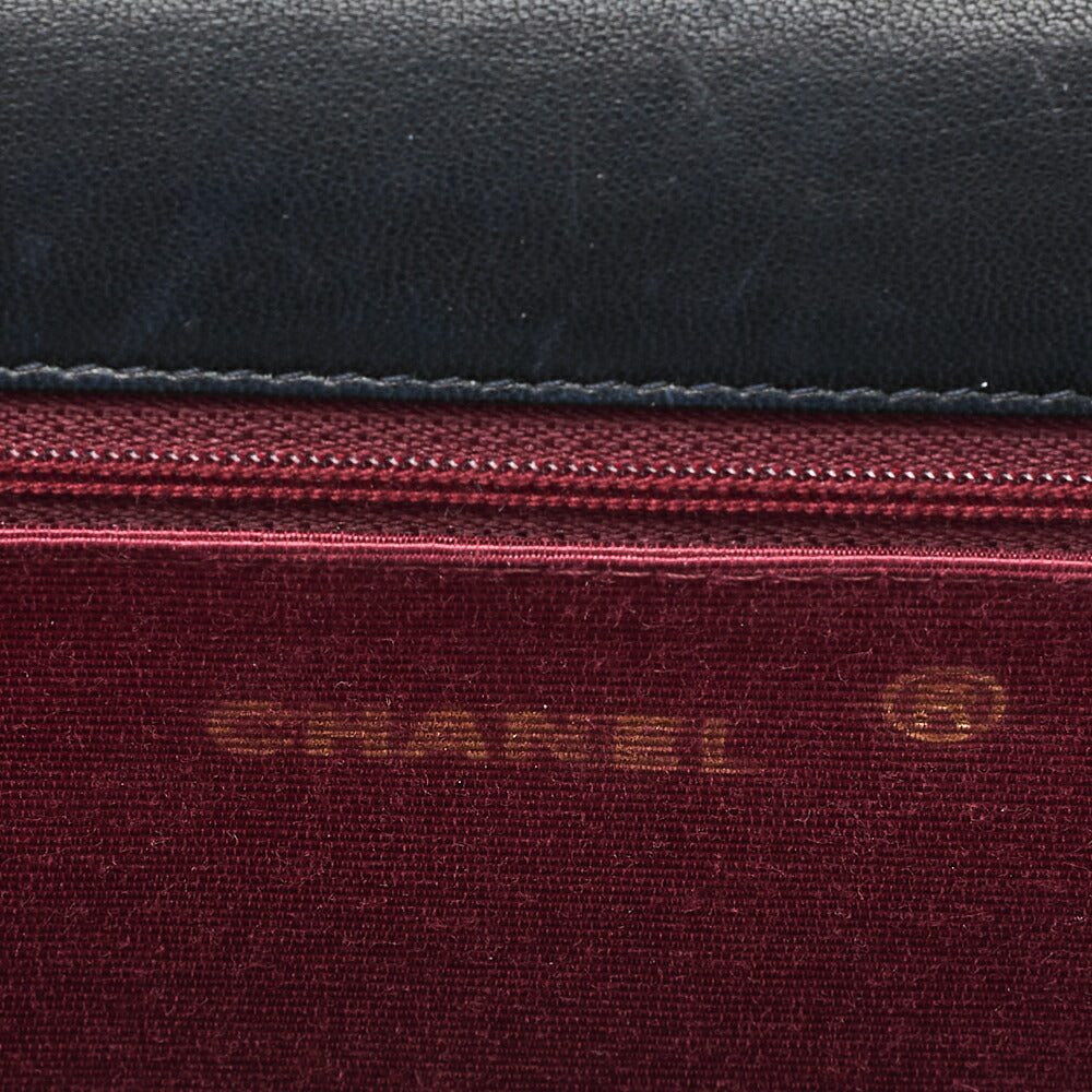 CHANEL Matelasse Half Moon Double Flap Chain Shoulder Bag Lambskin Navy Gold-Tone Hardware, Pre-Owned