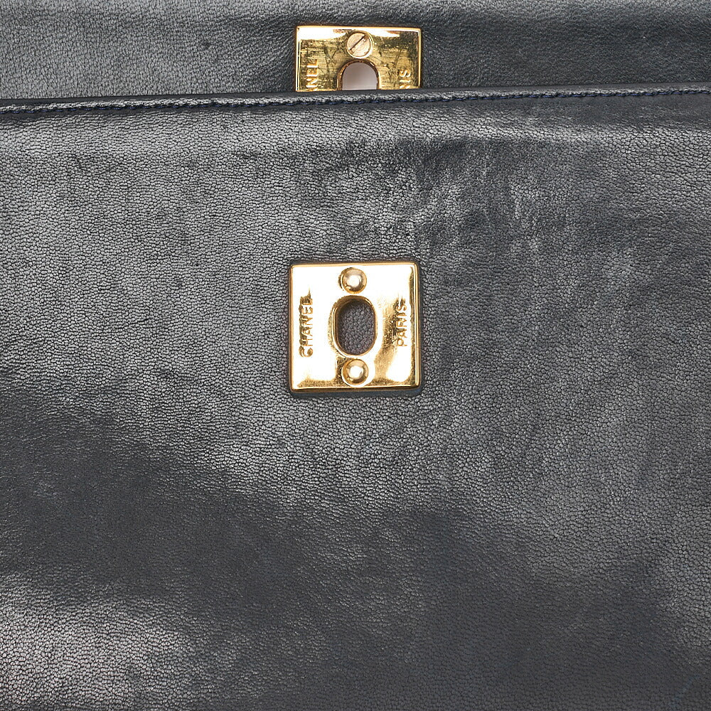 CHANEL Matelasse Half Moon Double Flap Chain Shoulder Bag Lambskin Navy Gold-Tone Hardware, Pre-Owned