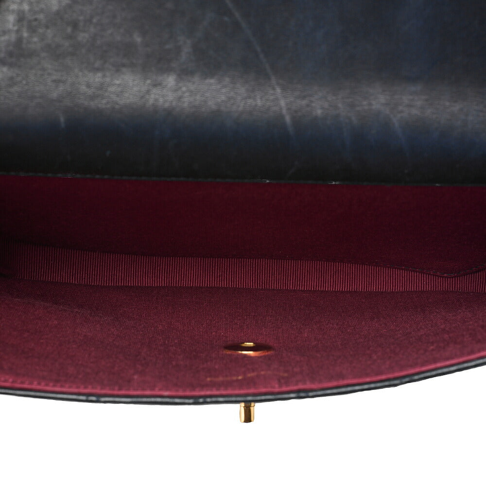 CHANEL Matelasse Half Moon Double Flap Chain Shoulder Bag Lambskin Navy Gold-Tone Hardware, Pre-Owned