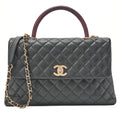 CHANEL Shoulder Bag Matelasse Coco Handle 33 2WAY Handbag Caviar Skin x Lizard Black Gold-Tone Hardware, Pre-Owned