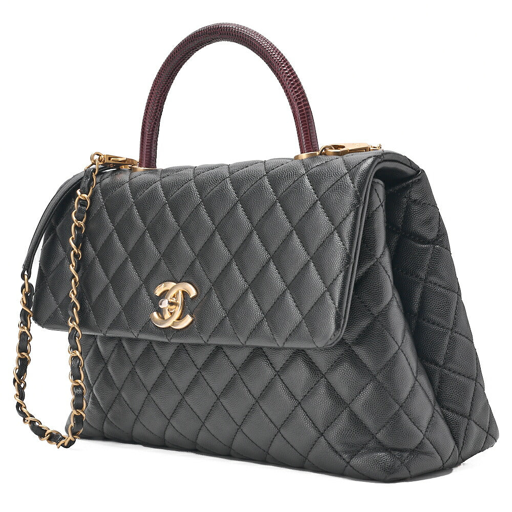 CHANEL Shoulder Bag Matelasse Coco Handle 33 2WAY Handbag Caviar Skin x Lizard Black Gold-Tone Hardware, Pre-Owned