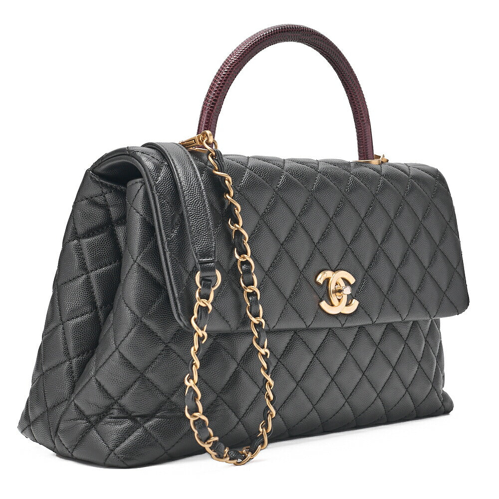 CHANEL Shoulder Bag Matelasse Coco Handle 33 2WAY Handbag Caviar Skin x Lizard Black Gold-Tone Hardware, Pre-Owned